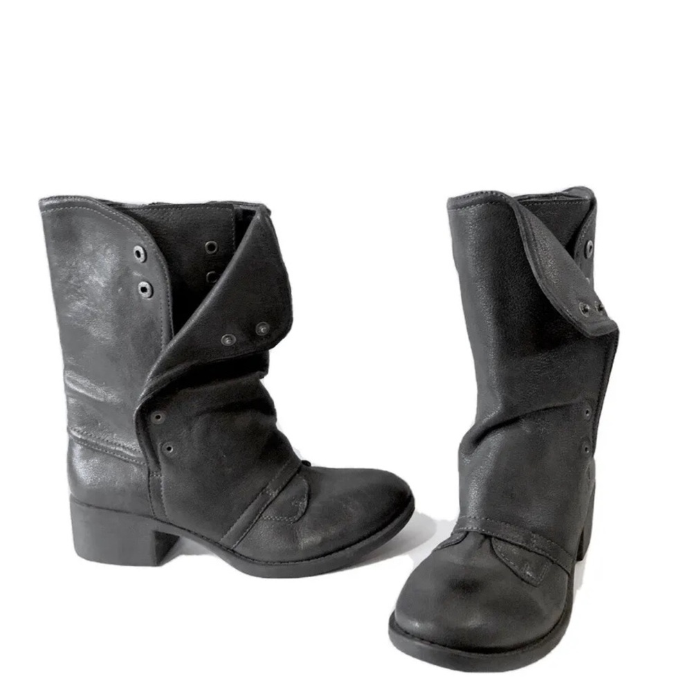 GIANI BINI $228 Womens Black Mid Calf Fold Over Layered Button Leather Booties
